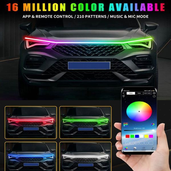 Підсвічування Капота Гнучка 12V LED Динамічна RGB 150 см (Бічне свічення) 83511 фото
