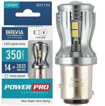 LED автолампа Brevia PowerPro 12/24V W21/5W 14x2835SMD 350Lm 6000K CANbus Оригінал 2 шт (10303X2) 10303X2 фото
