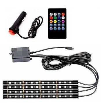 LED Подсветка Салона нионавая 12V 22x4см RGB5050 (Пульт Прикурка USB) 4 шт 66113 фото