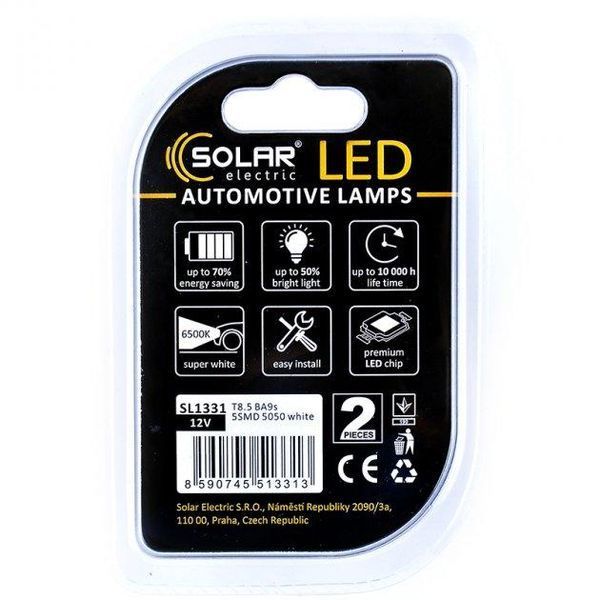 Автолампи світлодіодні Solar LED 12V T8.5 5SMD white 2шт SL1331 40168 фото