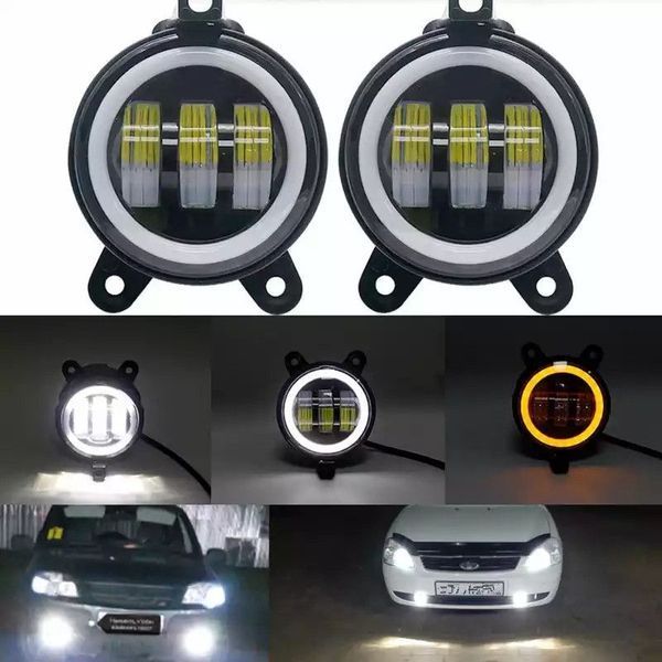 Протитуманні LED Фари круглі Лінза з ДХО та поворотом D100 мм 10-30V 15W 7000K 2 шт 53771 фото